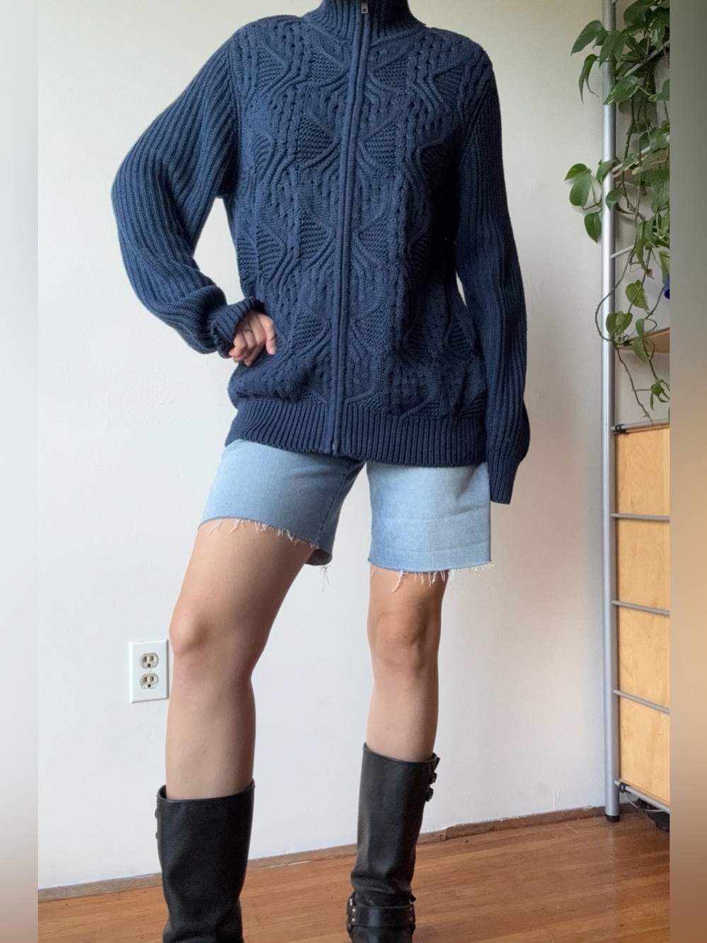 Tommy Hilfiger Navy Cable Knit Zip Up Sweater